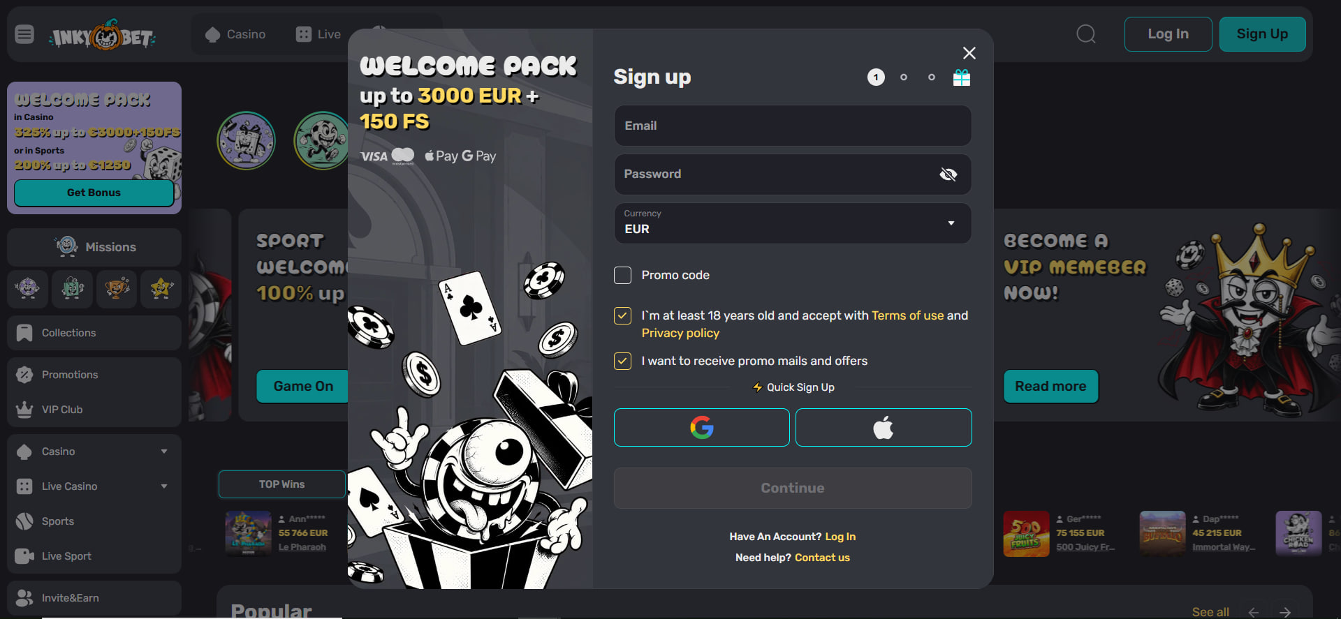 Inky casino login
